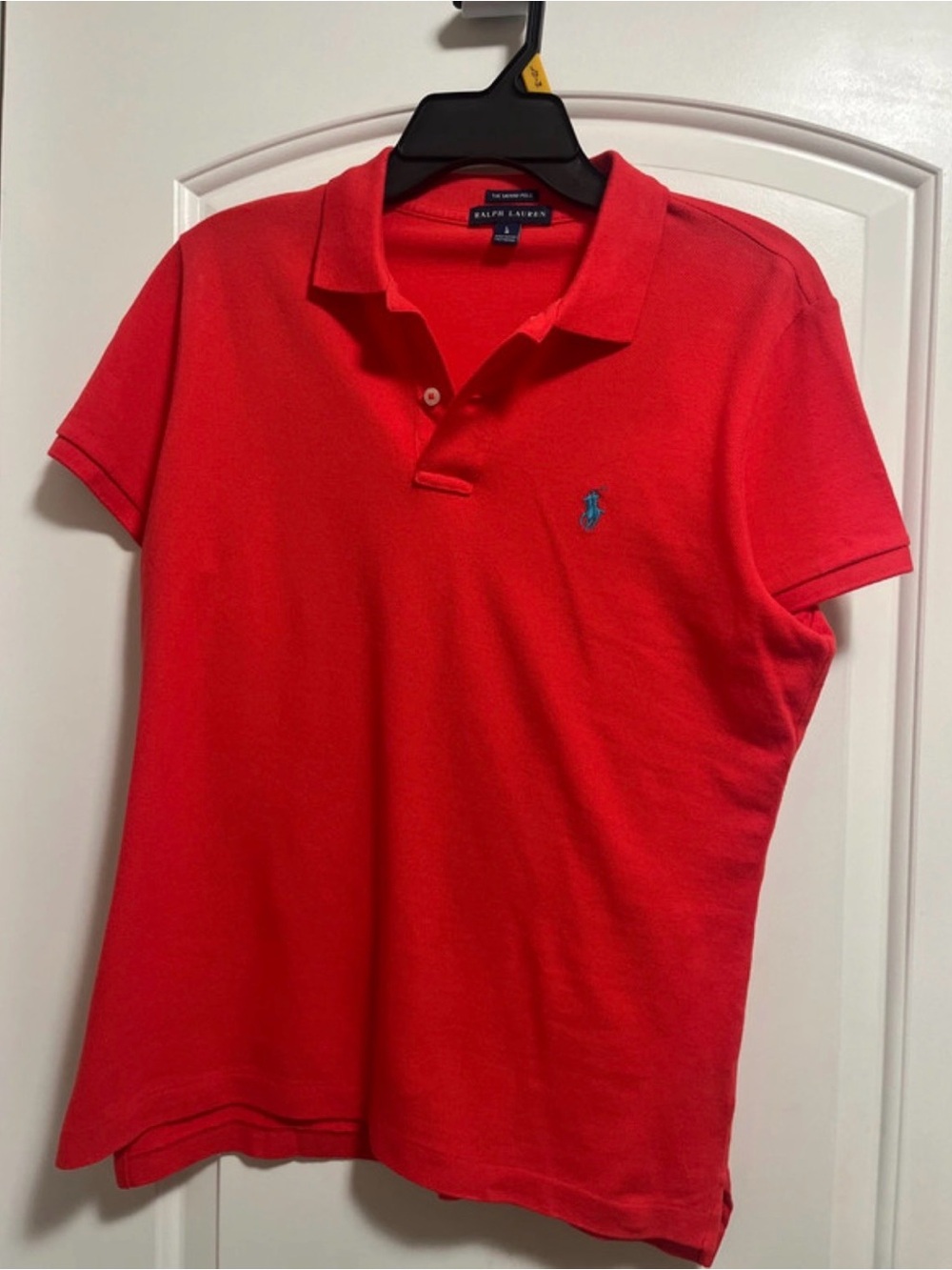 Ralph Lauren Men’s Bright Red Skinny Polo with Blue Pony